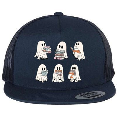 Cute Booooks Ghost Read More Books Funny Teacher Halloween Great Gift Flat Bill Trucker Hat