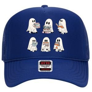 Cute Booooks Ghost Read More Books Funny Teacher Halloween Great Gift High Crown Mesh Back Trucker Hat