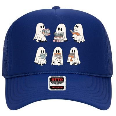 Cute Booooks Ghost Read More Books Funny Teacher Halloween Great Gift High Crown Mesh Back Trucker Hat