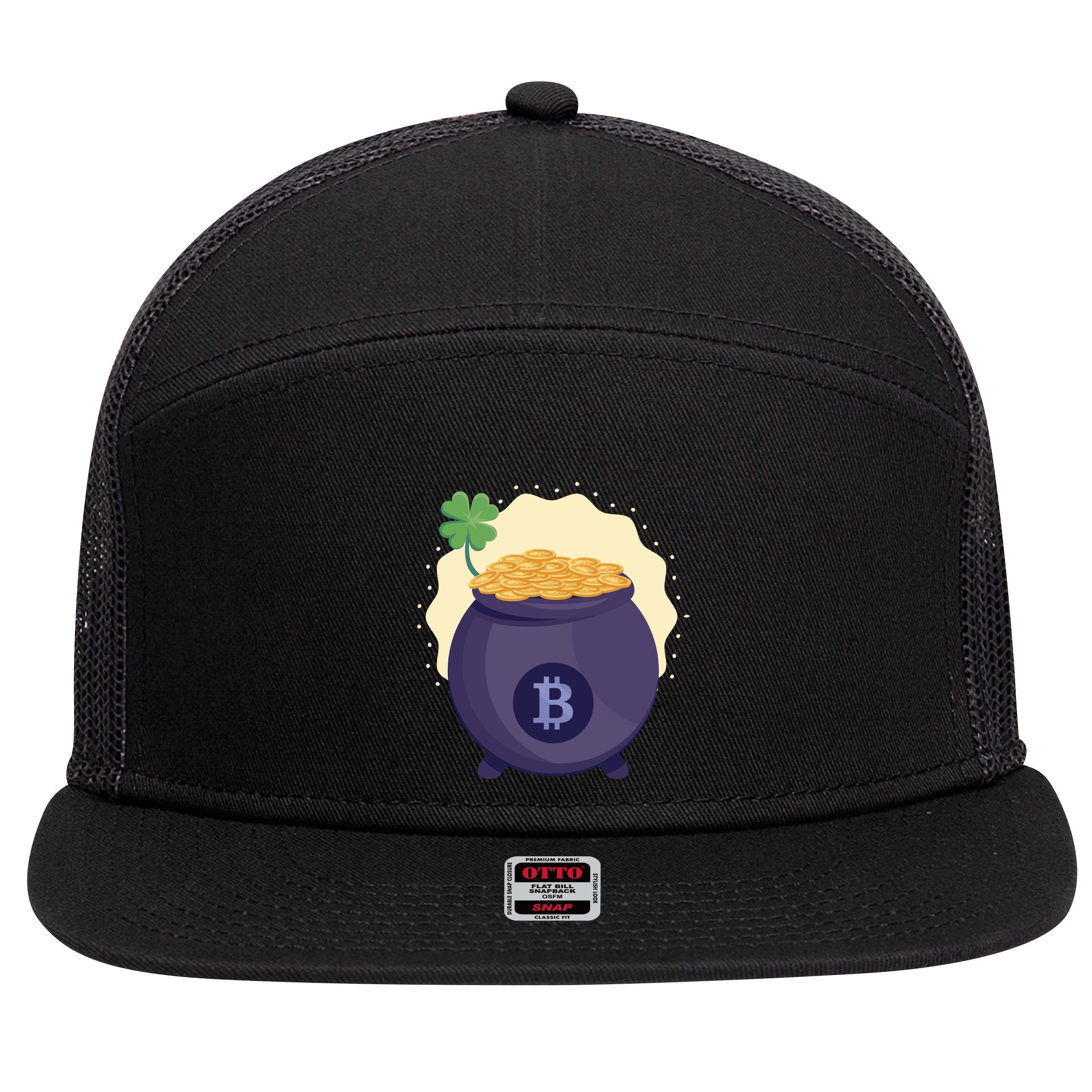 Crypto Bitcoin Gold St Patrick 7 Panel Mesh Trucker Snapback Hat