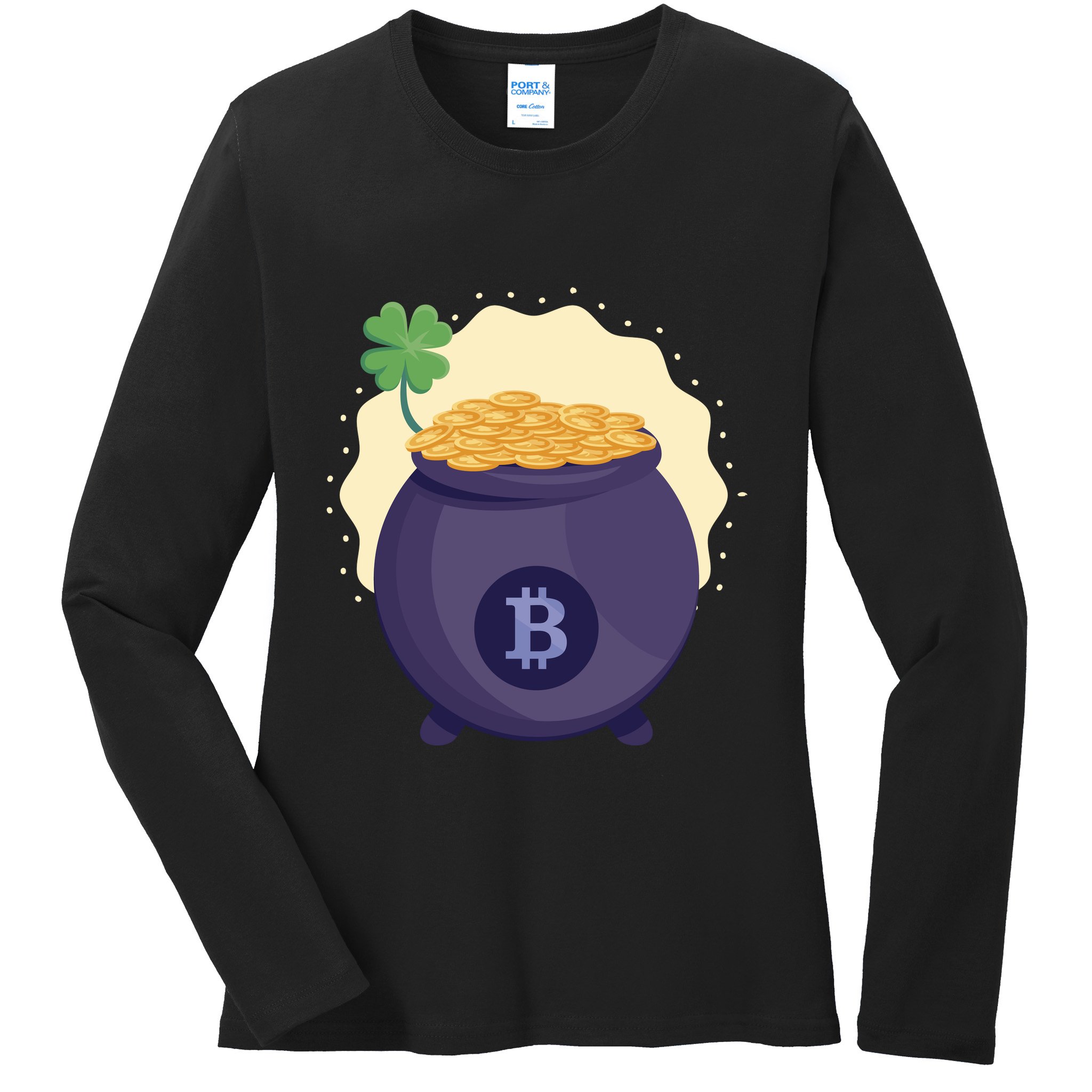 Crypto Bitcoin Gold St Patrick Ladies Long Sleeve Shirt