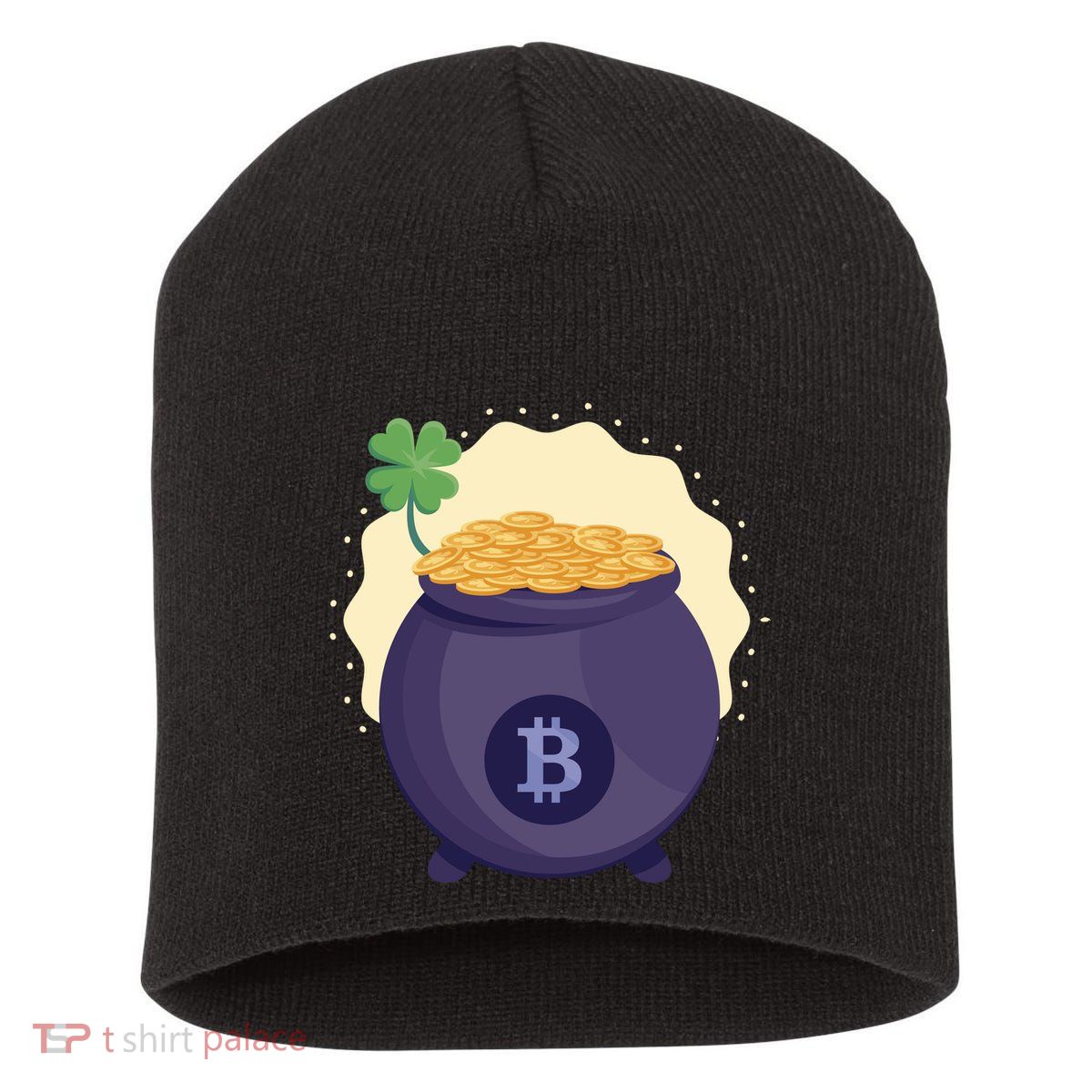 Crypto Bitcoin Gold St Patrick Short Acrylic Beanie