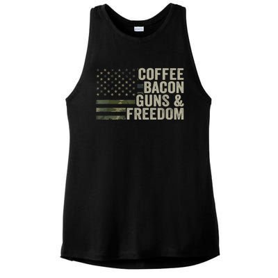 Coffee Bacon Guns & Freedom BBQ Grill Gun Camouflage Flag Ladies PosiCharge Tri-Blend Wicking Tank