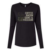 Coffee Bacon Guns & Freedom BBQ Grill Gun Camouflage Flag Womens Cotton Relaxed Long Sleeve T-Shirt