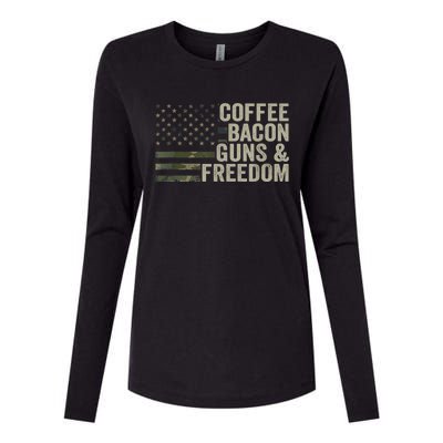 Coffee Bacon Guns & Freedom BBQ Grill Gun Camouflage Flag Womens Cotton Relaxed Long Sleeve T-Shirt