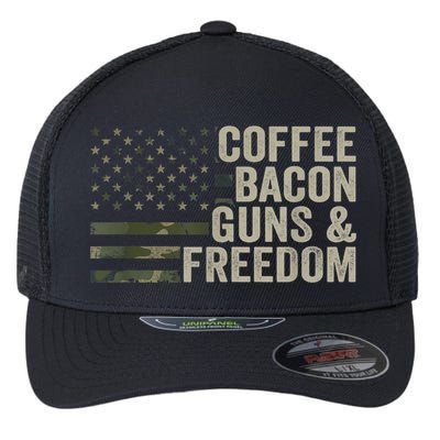 Coffee Bacon Guns & Freedom BBQ Grill Gun Camouflage Flag Flexfit Unipanel Trucker Cap