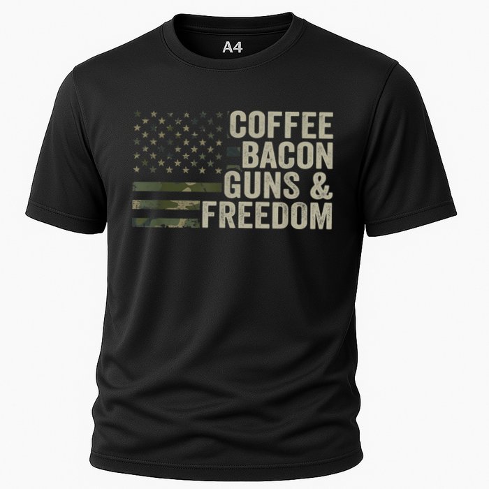 Coffee Bacon Guns & Freedom BBQ Grill Gun Camouflage Flag Cooling Performance Crew T-Shirt