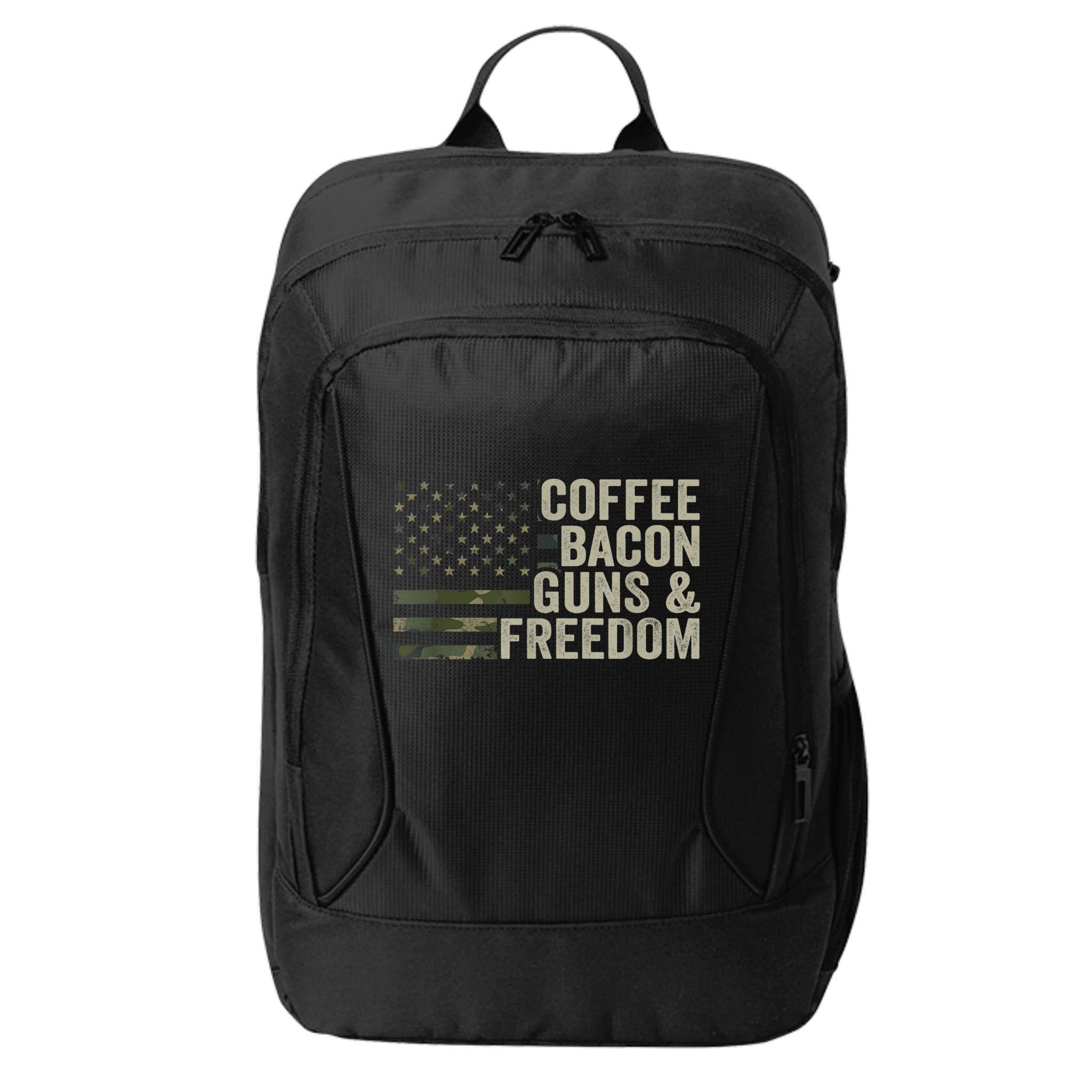 Coffee Bacon Guns & Freedom BBQ Grill Gun Camouflage Flag City Backpack