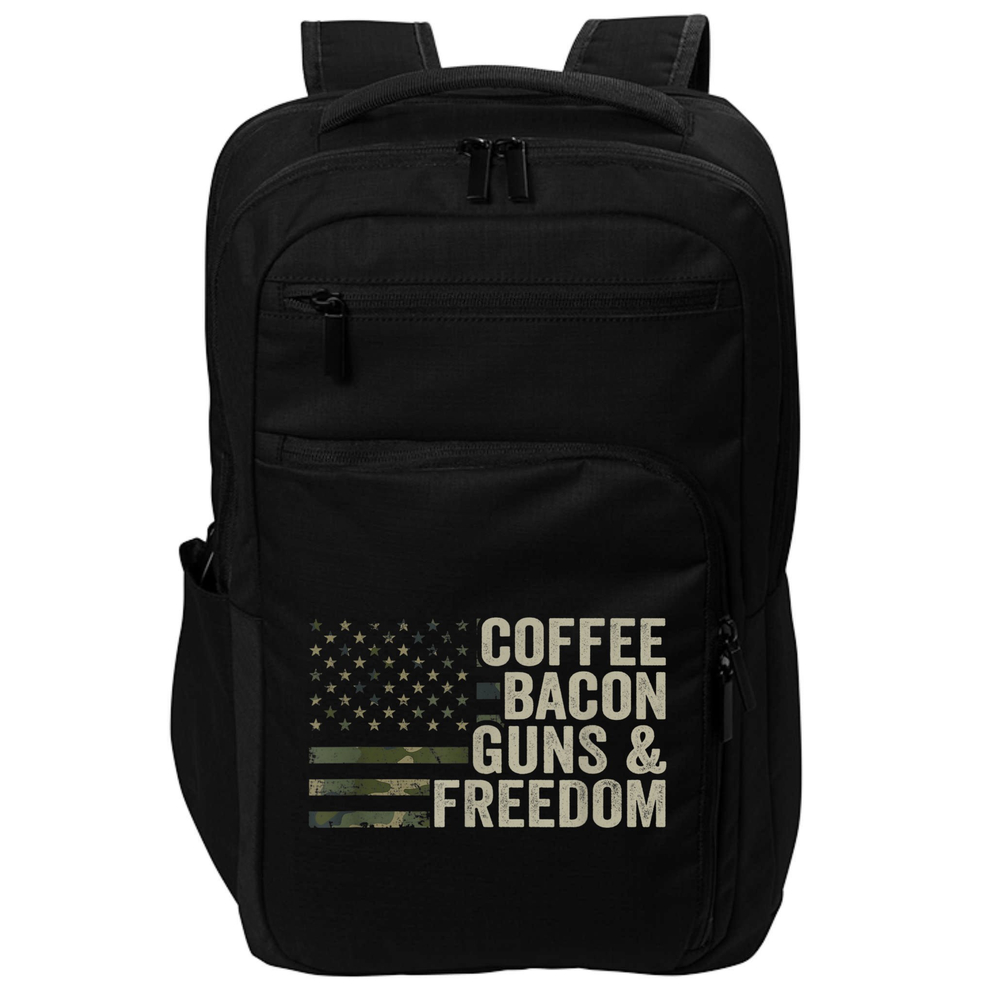 Coffee Bacon Guns & Freedom BBQ Grill Gun Camouflage Flag Impact Tech Backpack