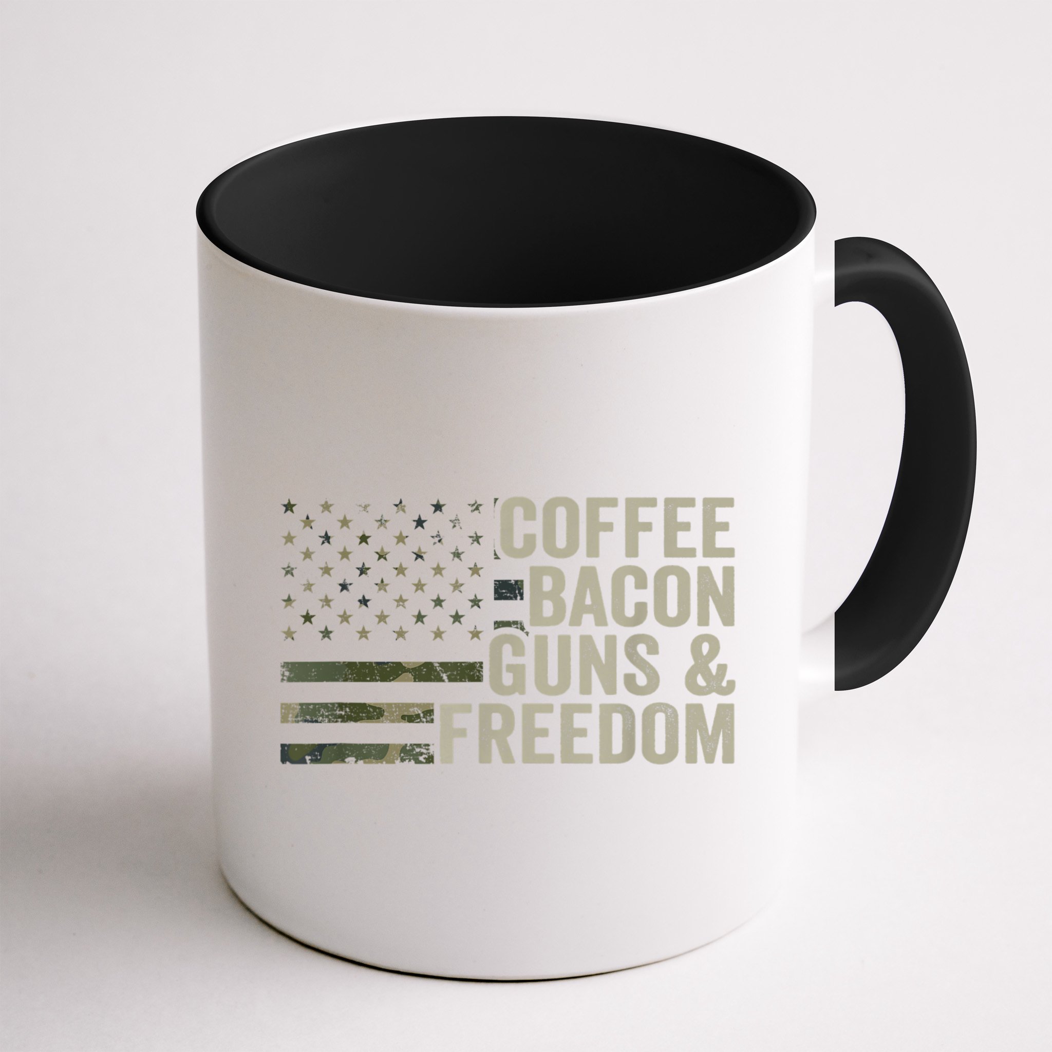 Coffee Bacon Guns & Freedom BBQ Grill Gun Camouflage Flag Mug