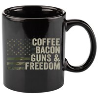 Coffee Bacon Guns & Freedom BBQ Grill Gun Camouflage Flag 11oz C Handle Ceramic Mug