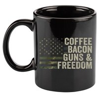 Coffee Bacon Guns & Freedom BBQ Grill Gun Camouflage Flag 11oz C Handle Ceramic Mug