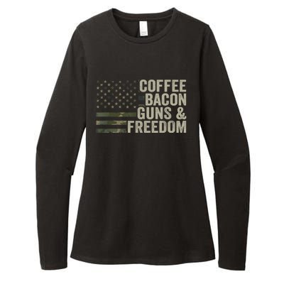 Coffee Bacon Guns & Freedom BBQ Grill Gun Camouflage Flag Womens CVC Long Sleeve Shirt