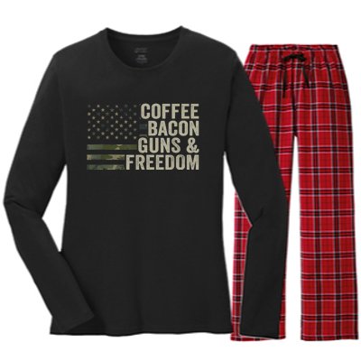 Coffee Bacon Guns & Freedom BBQ Grill Gun Camouflage Flag Women's Long Sleeve Flannel Pajama Set 