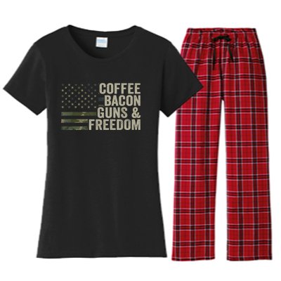 Coffee Bacon Guns & Freedom BBQ Grill Gun Camouflage Flag Women's Flannel Pajama Set