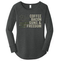 Coffee Bacon Guns & Freedom BBQ Grill Gun Camouflage Flag Women's Perfect Tri Tunic Long Sleeve Shirt