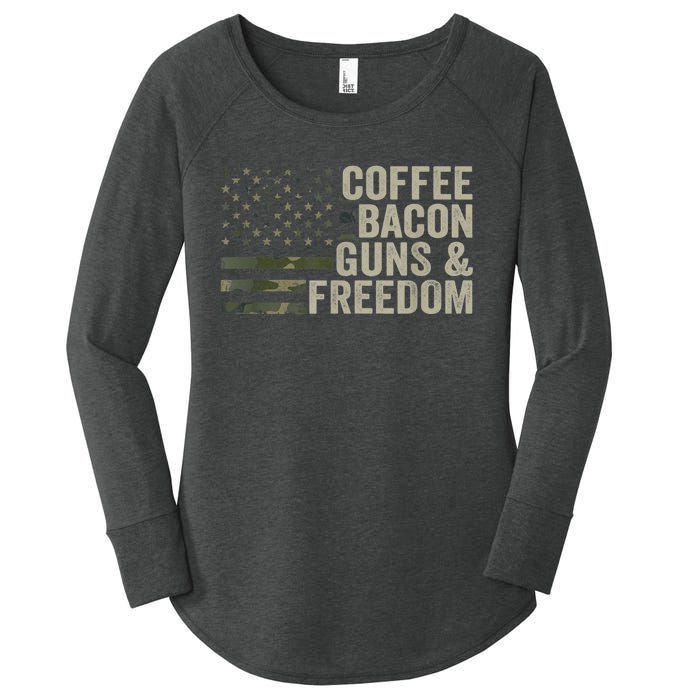 Coffee Bacon Guns & Freedom BBQ Grill Gun Camouflage Flag Women's Perfect Tri Tunic Long Sleeve Shirt