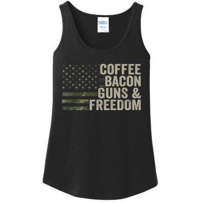 Coffee Bacon Guns & Freedom BBQ Grill Gun Camouflage Flag Ladies Essential Tank