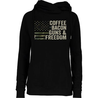 Coffee Bacon Guns & Freedom BBQ Grill Gun Camouflage Flag Womens Funnel Neck Pullover Hood