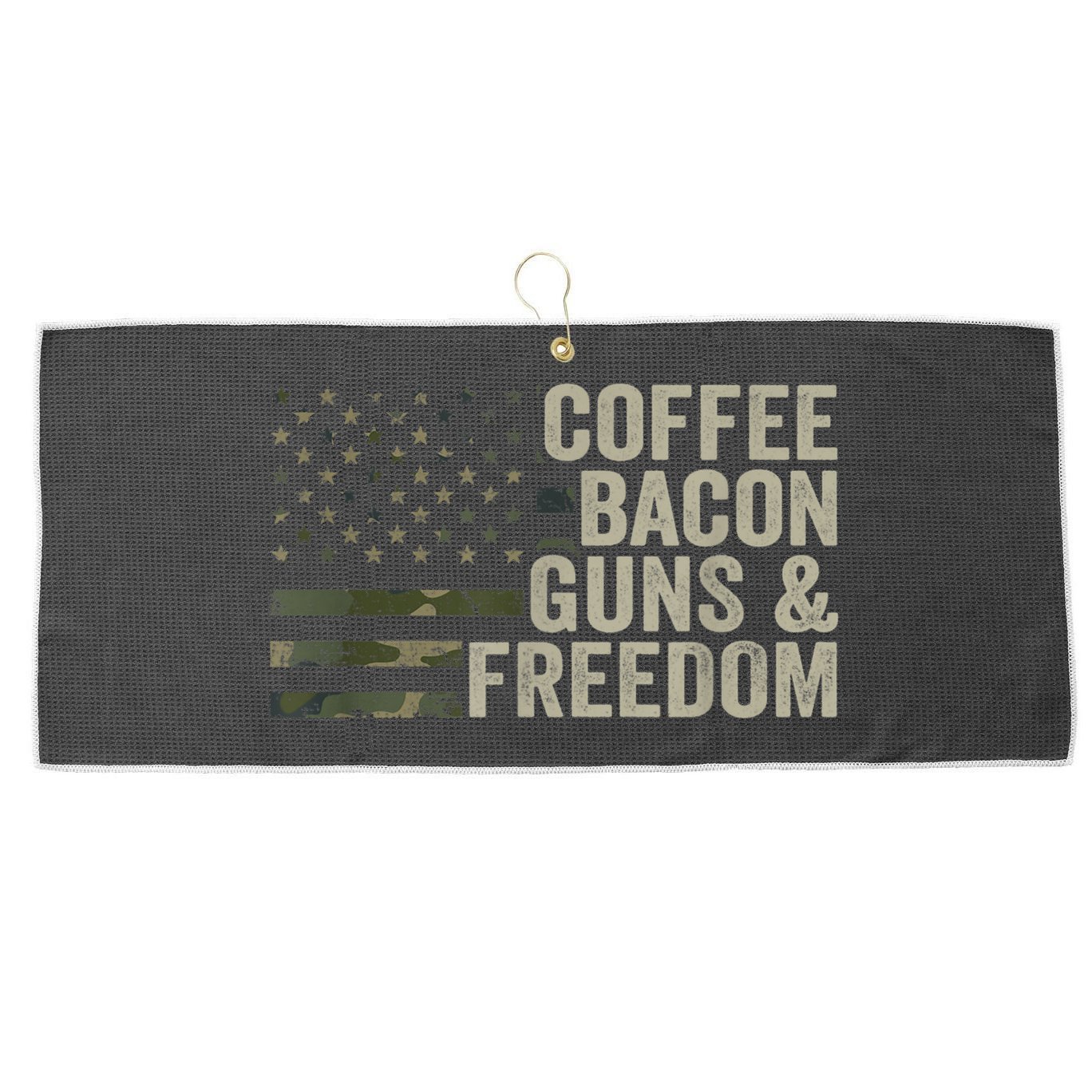 Coffee Bacon Guns & Freedom BBQ Grill Gun Camouflage Flag Large Microfiber Waffle Golf Towel