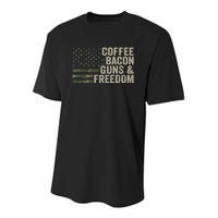 Coffee Bacon Guns & Freedom BBQ Grill Gun Camouflage Flag Youth Performance Sprint T-Shirt