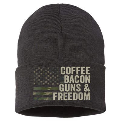 Coffee Bacon Guns & Freedom BBQ Grill Gun Camouflage Flag Sustainable Knit Beanie