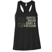 Coffee Bacon Guns & Freedom BBQ Grill Gun Camouflage Flag Women's Racerback Tank