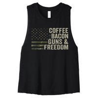 Coffee Bacon Guns & Freedom BBQ Grill Gun Camouflage Flag Women's Racerback Cropped Tank