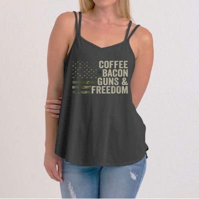 Coffee Bacon Guns & Freedom BBQ Grill Gun Camouflage Flag Women's Strappy Tank