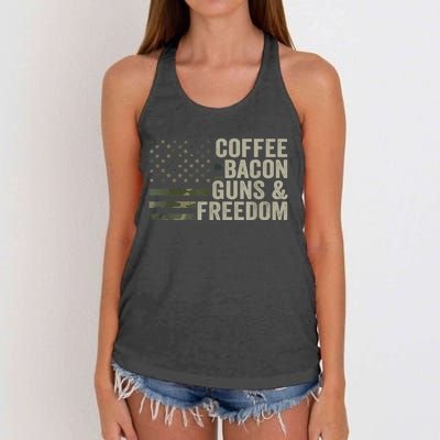 Coffee Bacon Guns & Freedom BBQ Grill Gun Camouflage Flag Women's Knotted Racerback Tank