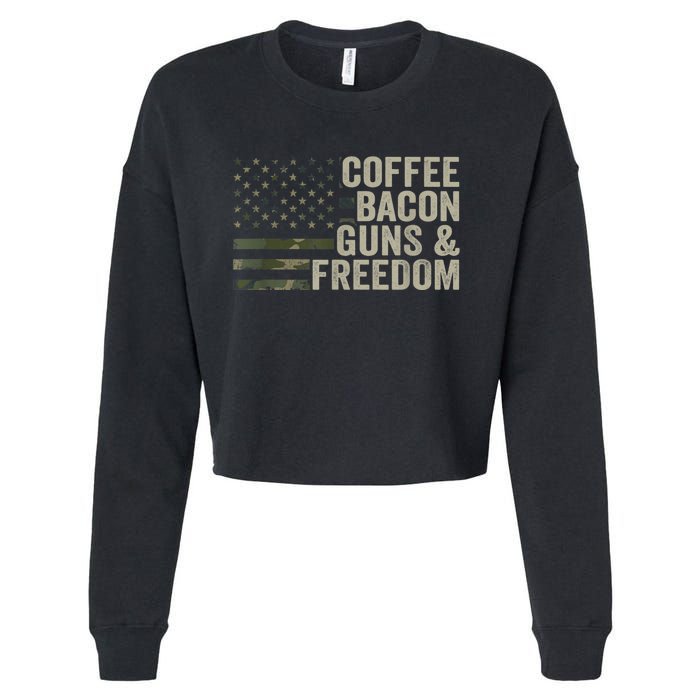 Coffee Bacon Guns & Freedom BBQ Grill Gun Camouflage Flag Cropped Pullover Crew