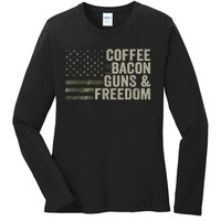 Coffee Bacon Guns & Freedom BBQ Grill Gun Camouflage Flag Ladies Long Sleeve Shirt