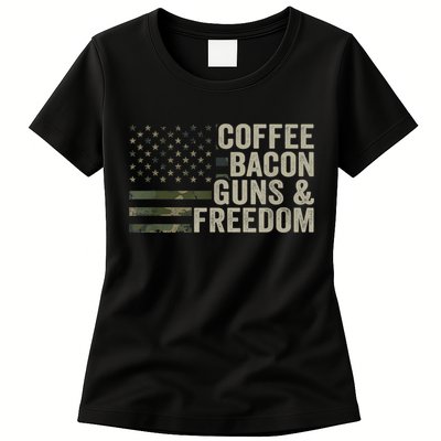 Coffee Bacon Guns & Freedom BBQ Grill Gun Camouflage Flag Womens T-Shirt
