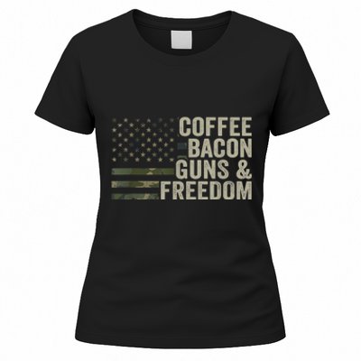 Coffee Bacon Guns & Freedom BBQ Grill Gun Camouflage Flag Women's T-Shirt