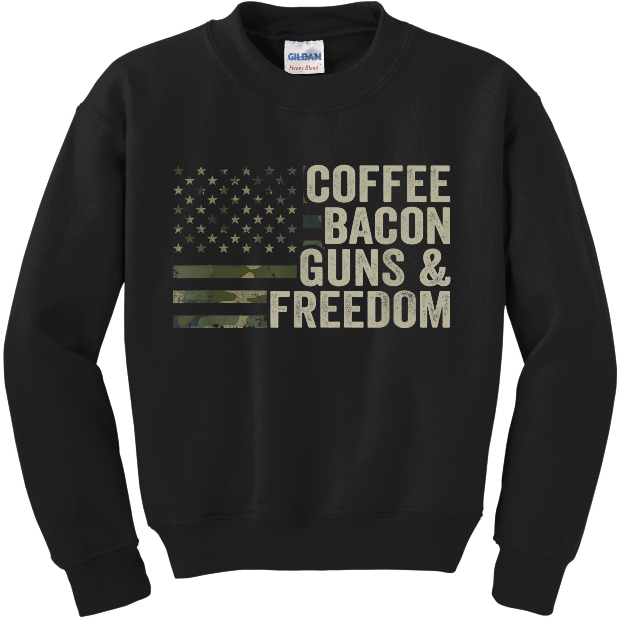 Coffee Bacon Guns & Freedom BBQ Grill Gun Camouflage Flag Kids Sweatshirt