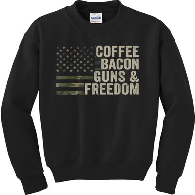 Coffee Bacon Guns & Freedom BBQ Grill Gun Camouflage Flag Kids Sweatshirt