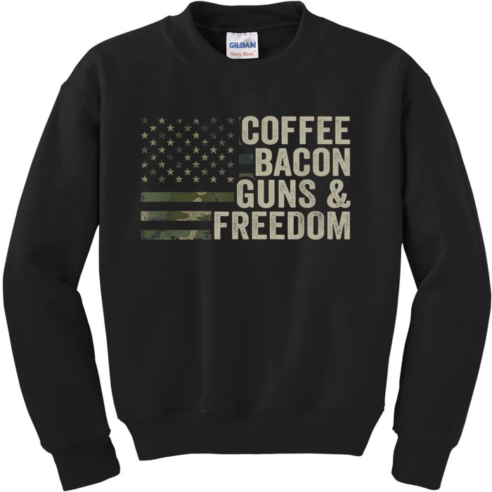 Coffee Bacon Guns & Freedom BBQ Grill Gun Camouflage Flag Kids Sweatshirt