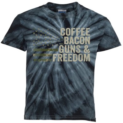 Coffee Bacon Guns & Freedom BBQ Grill Gun Camouflage Flag Kids Tie-Dye T-Shirt