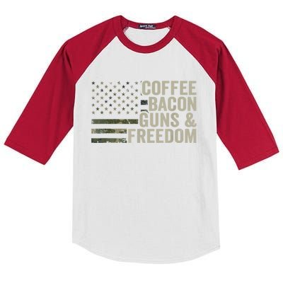 Coffee Bacon Guns & Freedom BBQ Grill Gun Camouflage Flag Kids Colorblock Raglan Jersey