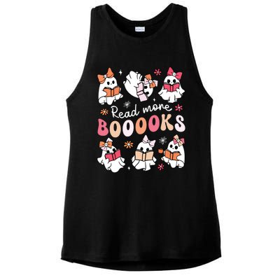 Cute Booooks Ghost Read More Books Library Halloween Teacher Ladies PosiCharge Tri-Blend Wicking Tank