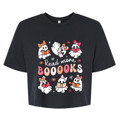 Cute Booooks Ghost Read More Books Library Halloween Teacher Bella+Canvas Jersey Crop Tee