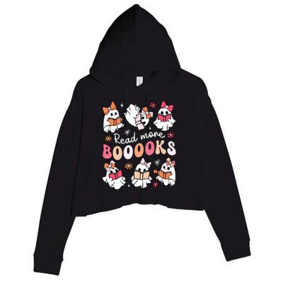 Cute Booooks Ghost Read More Books Library Halloween Teacher Crop Fleece Hoodie