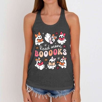 Cute Booooks Ghost Read More Books Library Halloween Teacher Women's Knotted Racerback Tank