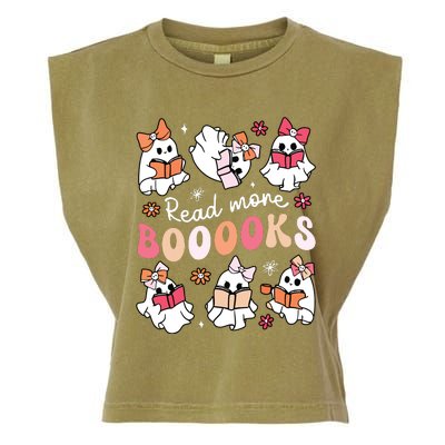 Cute Booooks Ghost Read More Books Library Halloween Teacher Garment-Dyed Women's Muscle Tee