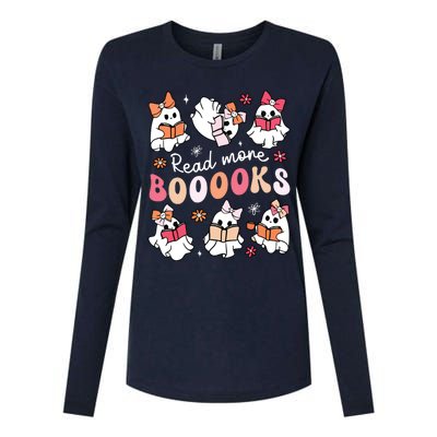 Cute Booooks Ghost Read More Books Library Halloween Teacher Womens Cotton Relaxed Long Sleeve T-Shirt