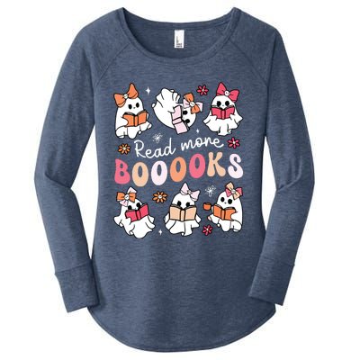 Cute Booooks Ghost Read More Books Library Halloween Teacher Women's Perfect Tri Tunic Long Sleeve Shirt