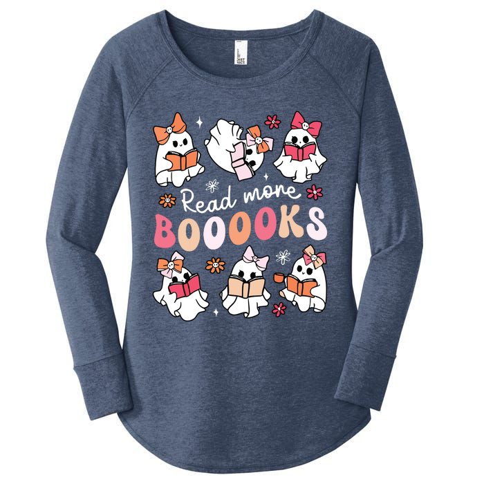 Cute Booooks Ghost Read More Books Library Halloween Teacher Women's Perfect Tri Tunic Long Sleeve Shirt