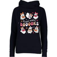 Cute Booooks Ghost Read More Books Library Halloween Teacher Womens Funnel Neck Pullover Hood