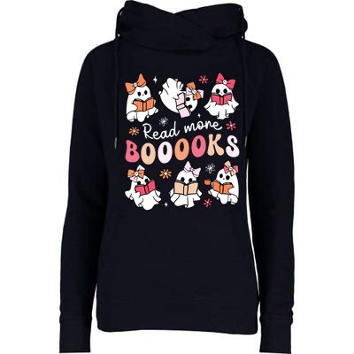 Cute Booooks Ghost Read More Books Library Halloween Teacher Womens Funnel Neck Pullover Hood