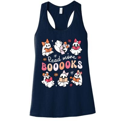 Cute Booooks Ghost Read More Books Library Halloween Teacher Women's Racerback Tank